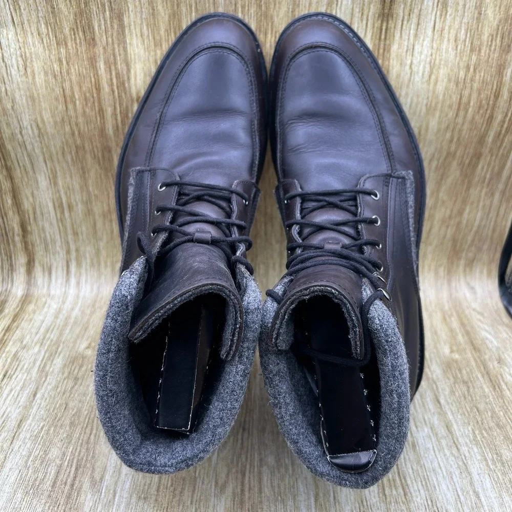 Woolrich‎ Puritan Patch Leather Lace Up Boots Men's 13 Dark Brown Wool Collar